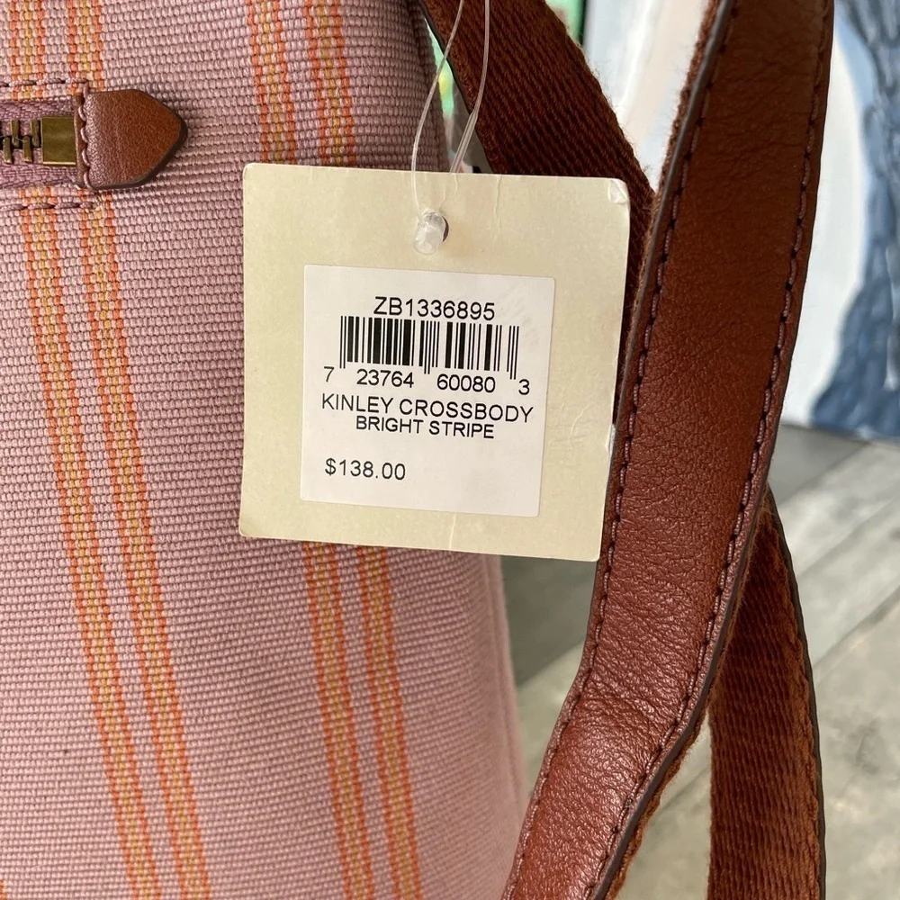 Fossil Kinley Womens Crosbody Bright Stripe Pink Women Fabric Bag purse fabric - Picture 7 of 7